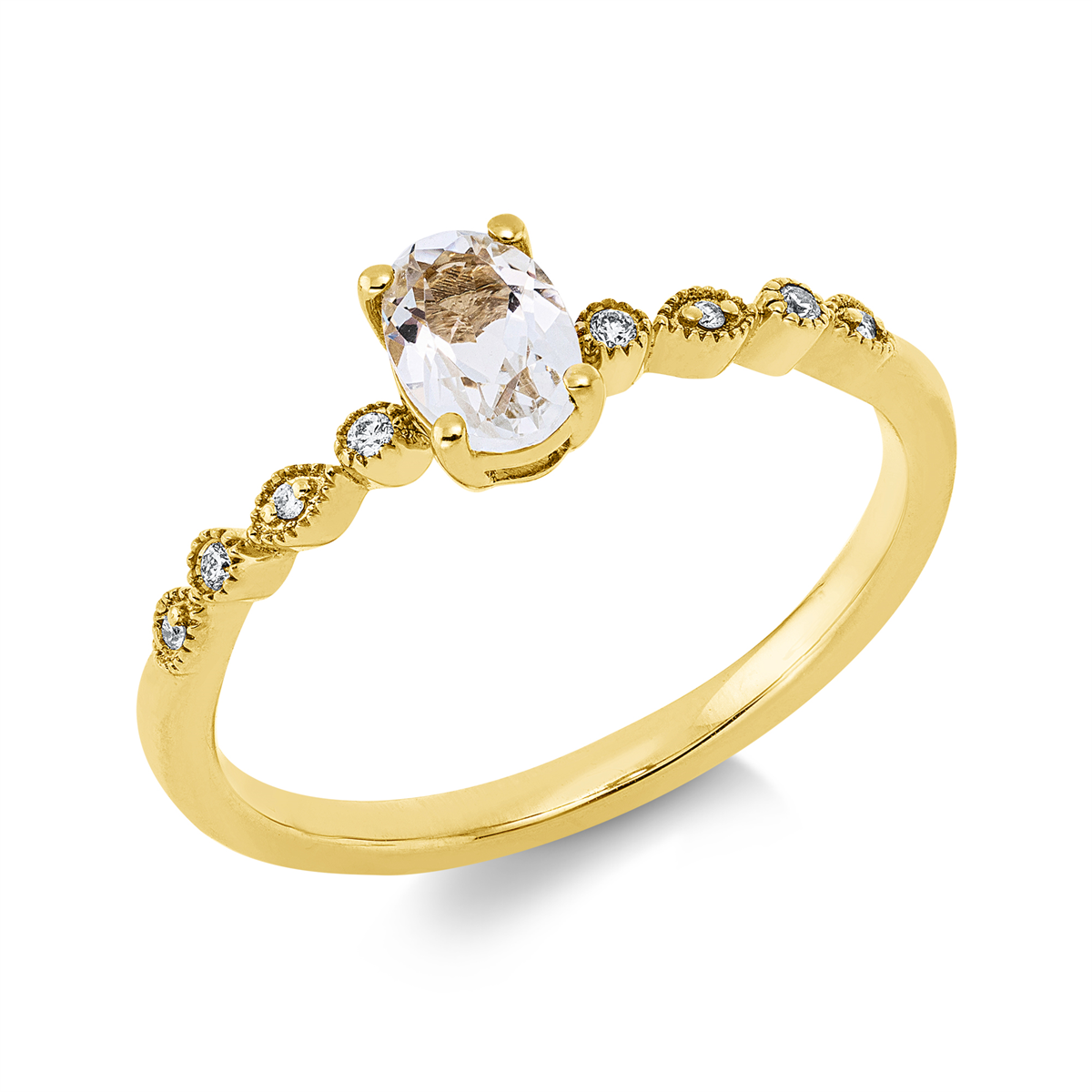 diamond full cut amethyst colored stone fashion ring in yellow gold