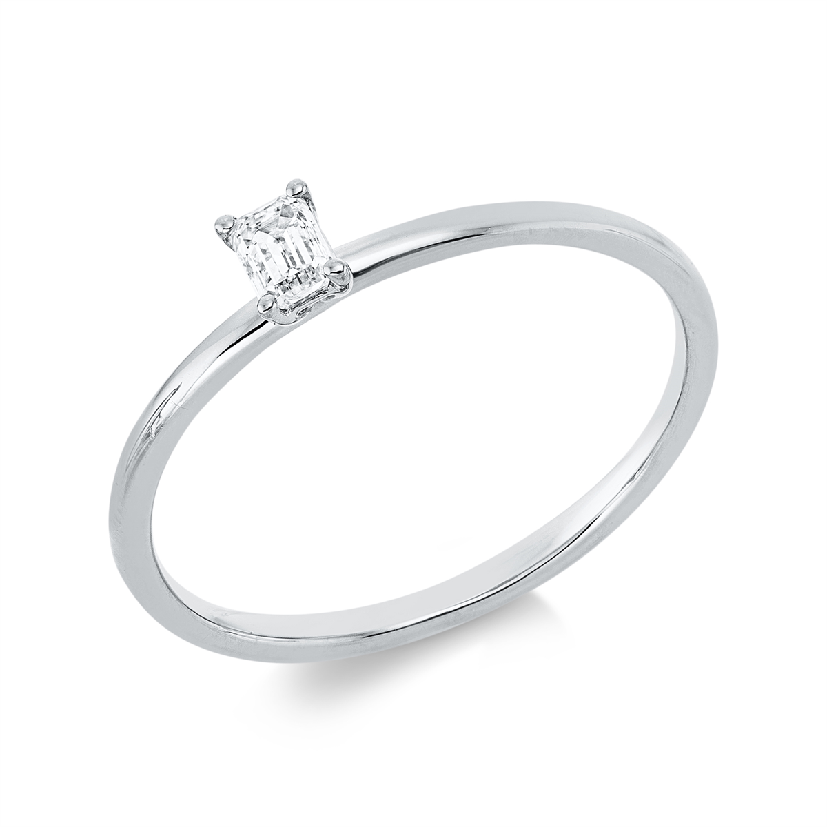 emerald cut solitaire ring in white gold