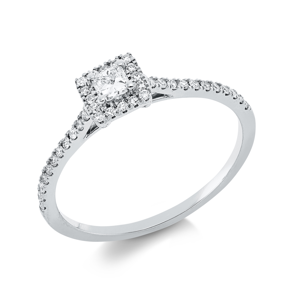 diamond full cut solitaire with accent stones ring in white gold