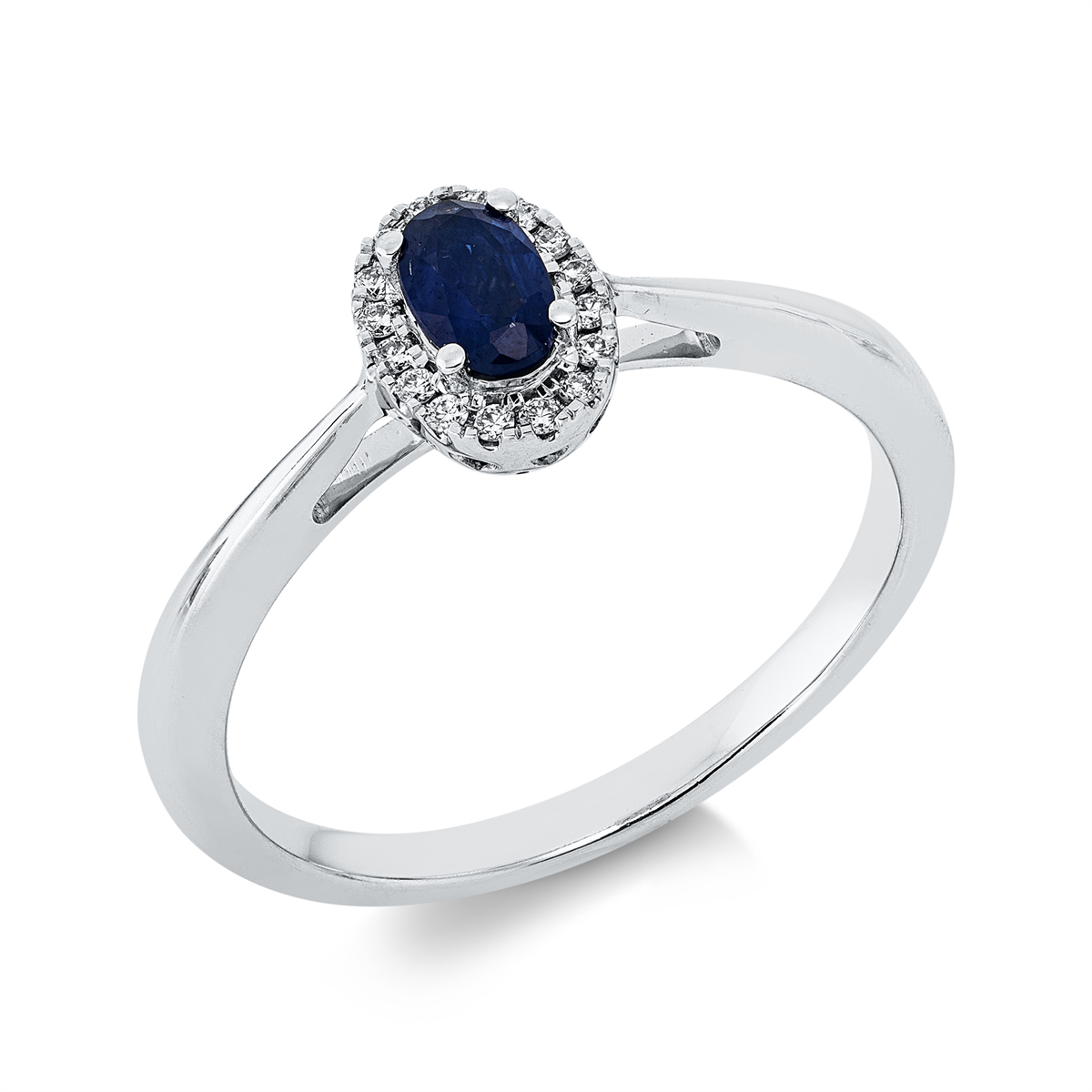 diamond full cut sapphire colored stone classic ring in white gold