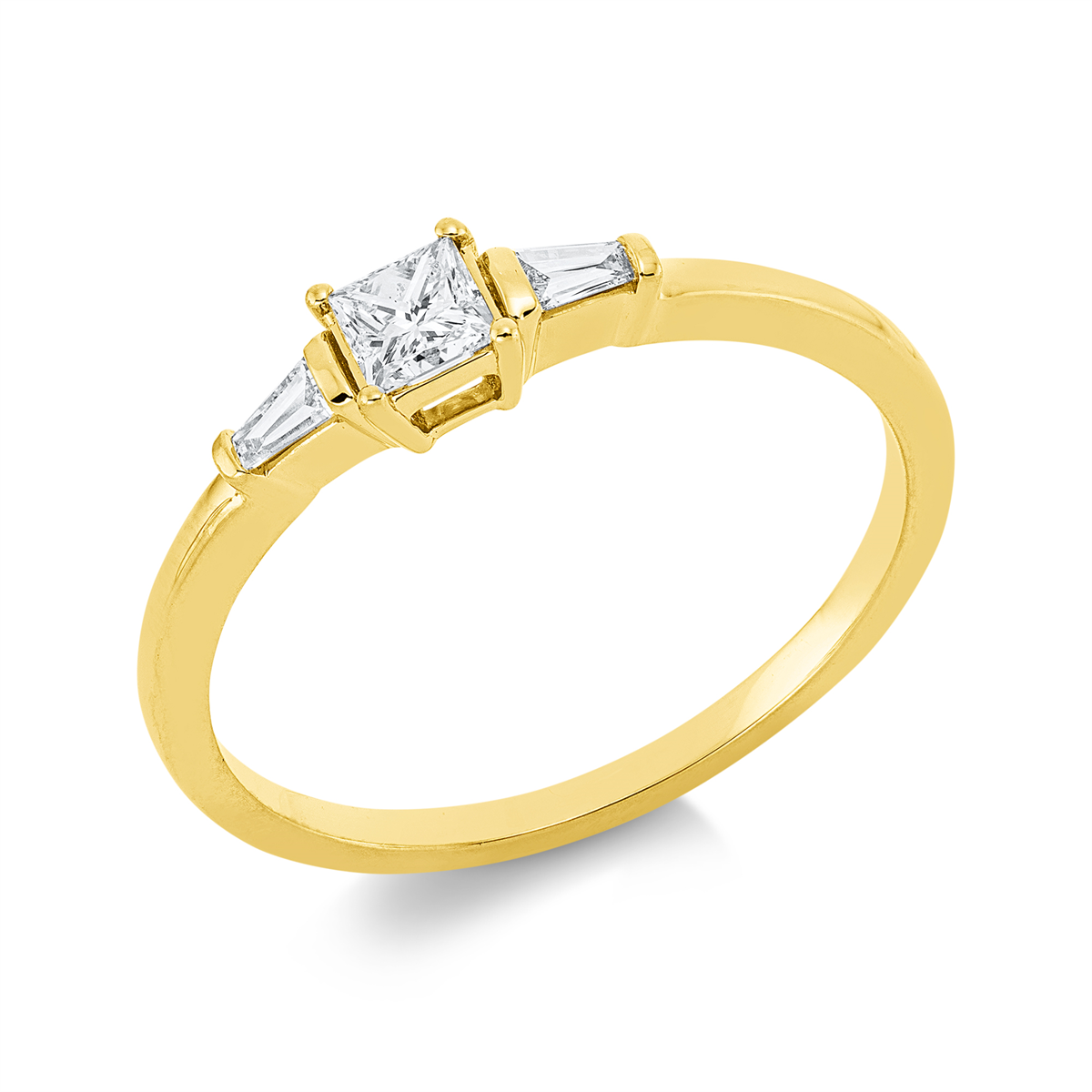 taper solitaire with accent stones ring in yellow gold