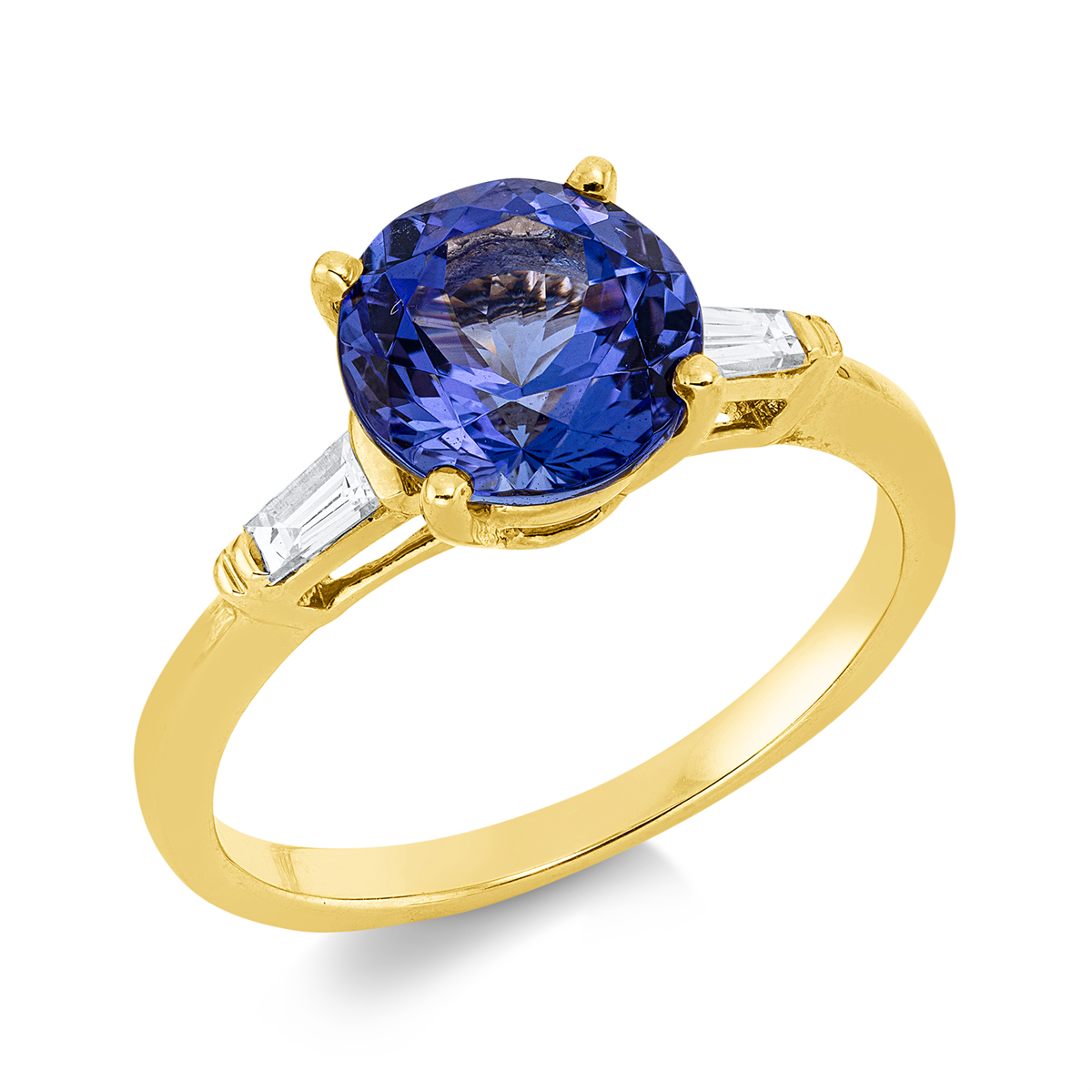 taper tanzanite colored stone classic ring in yellow gold