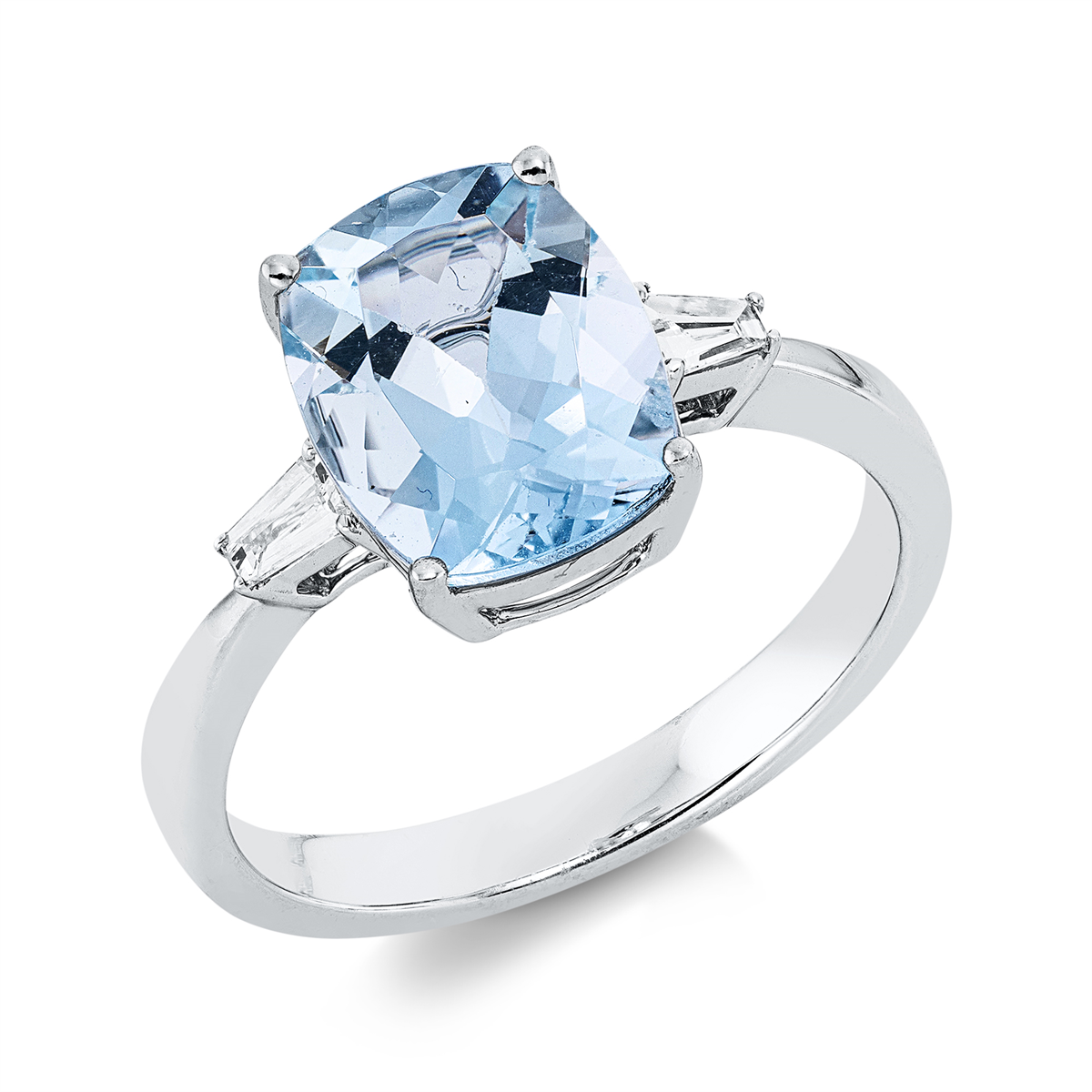 taper aquamarine colored stone classic ring in white gold