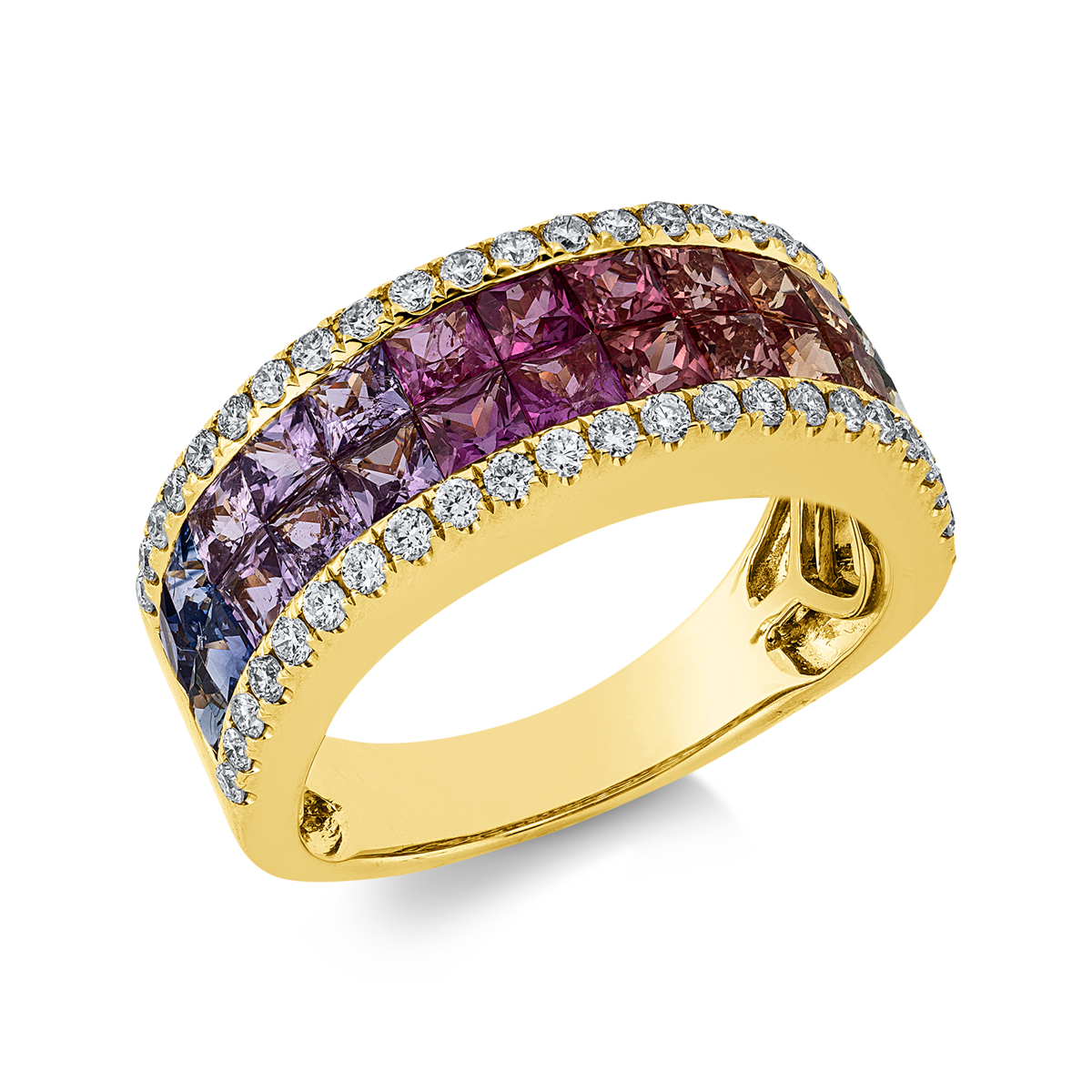 diamond full cut sapphire rainbow & multicolor ring in yellow gold