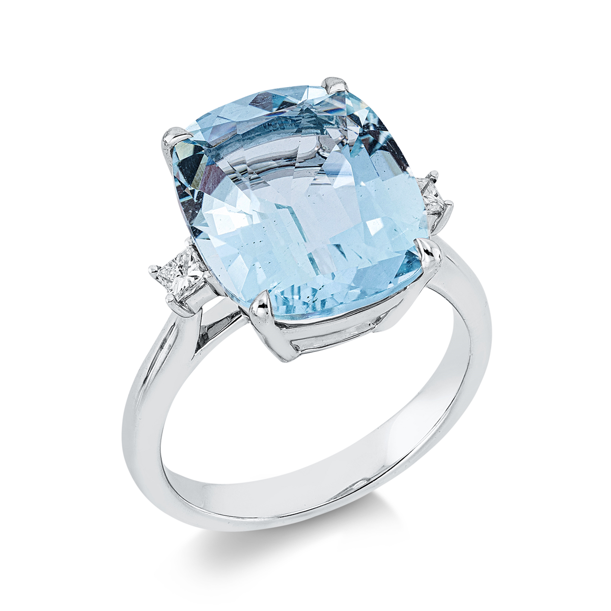 princess aquamarine colored stone classic ring in white gold