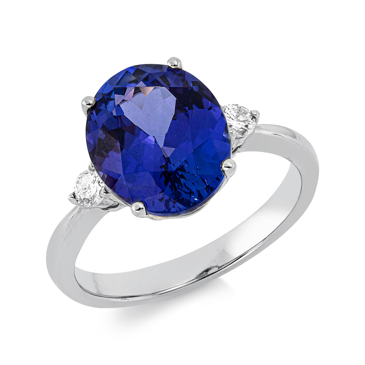 diamond full cut tanzanite colored stone classic ring in white gold