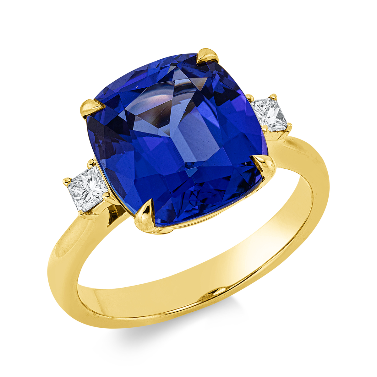 princess tanzanite colored stone classic ring in yellow gold