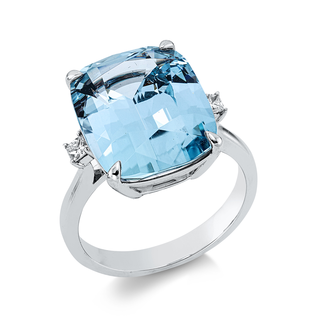 princess aquamarine colored stone classic ring in white gold