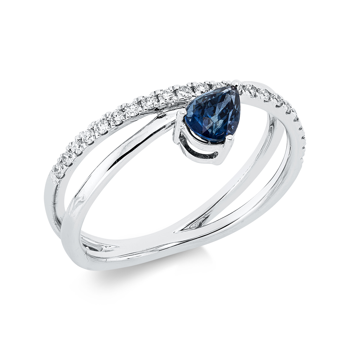diamond full cut sapphire colored stone classic ring in white gold