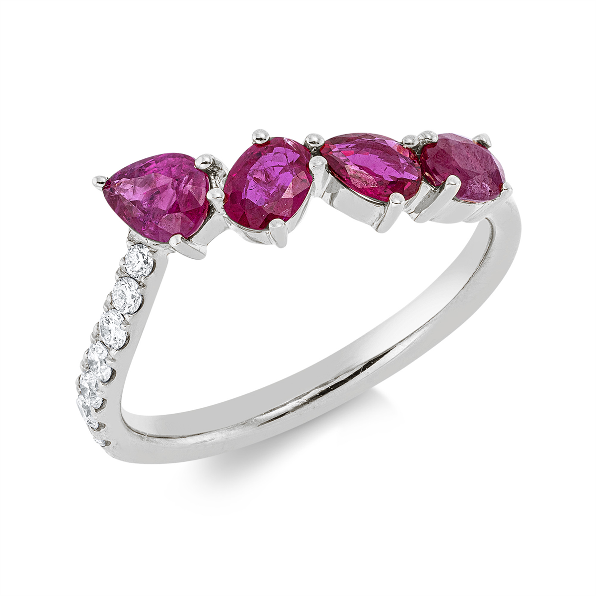 diamond full cut ruby colored stone classic ring in white gold
