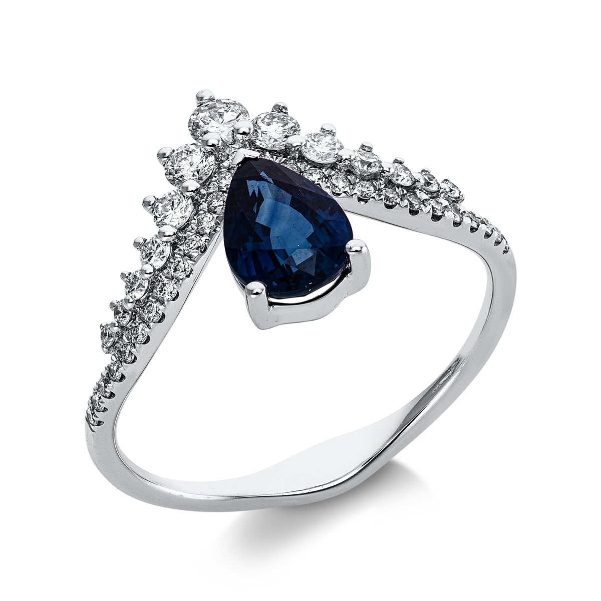 diamond full cut sapphire colored stone classic ring in white gold