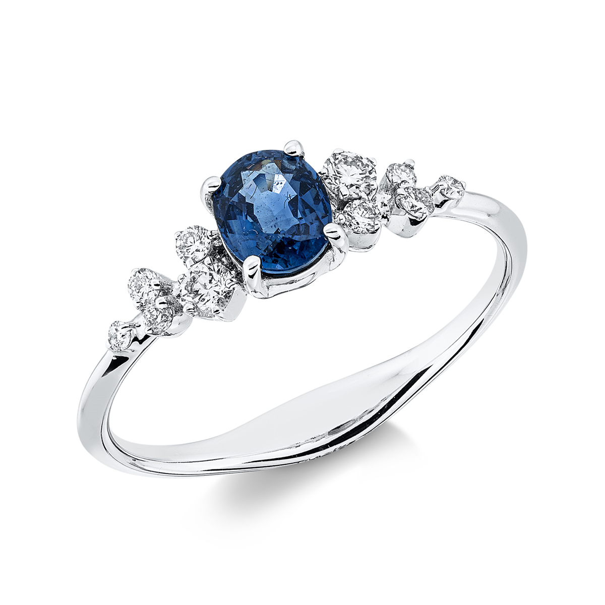 diamond full cut sapphire colored stone classic ring in white gold