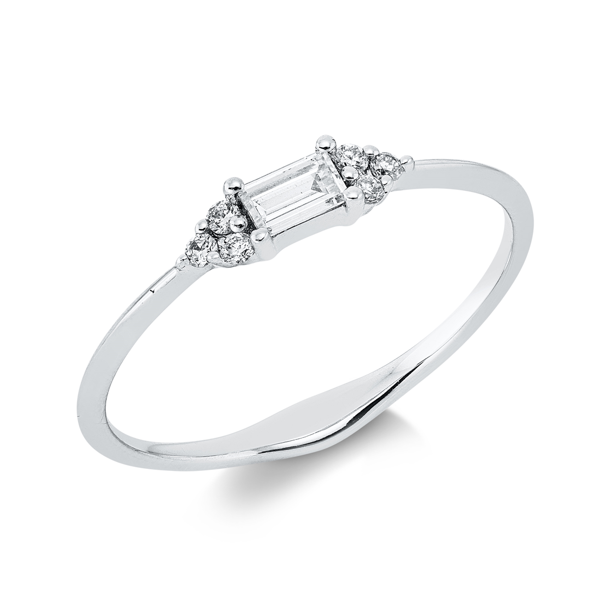 diamond full cut baguette ring in white gold