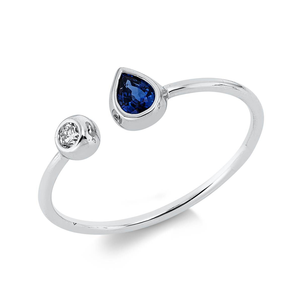 diamond full cut sapphire colored stone classic ring in white gold