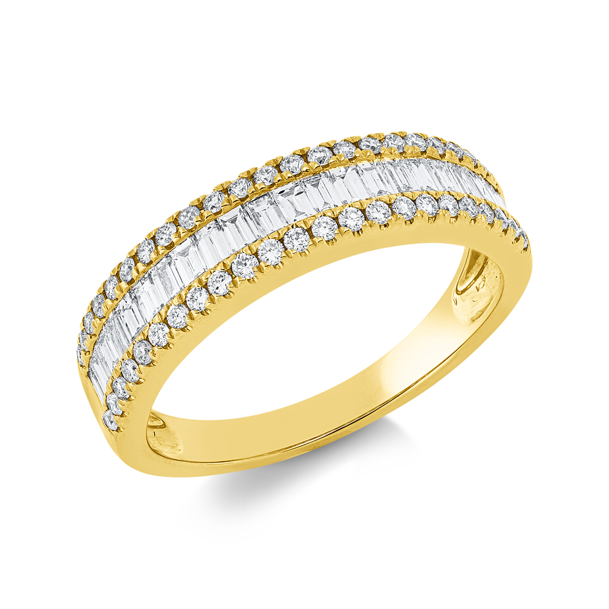 diamond full cut baguette ring in yellow gold
