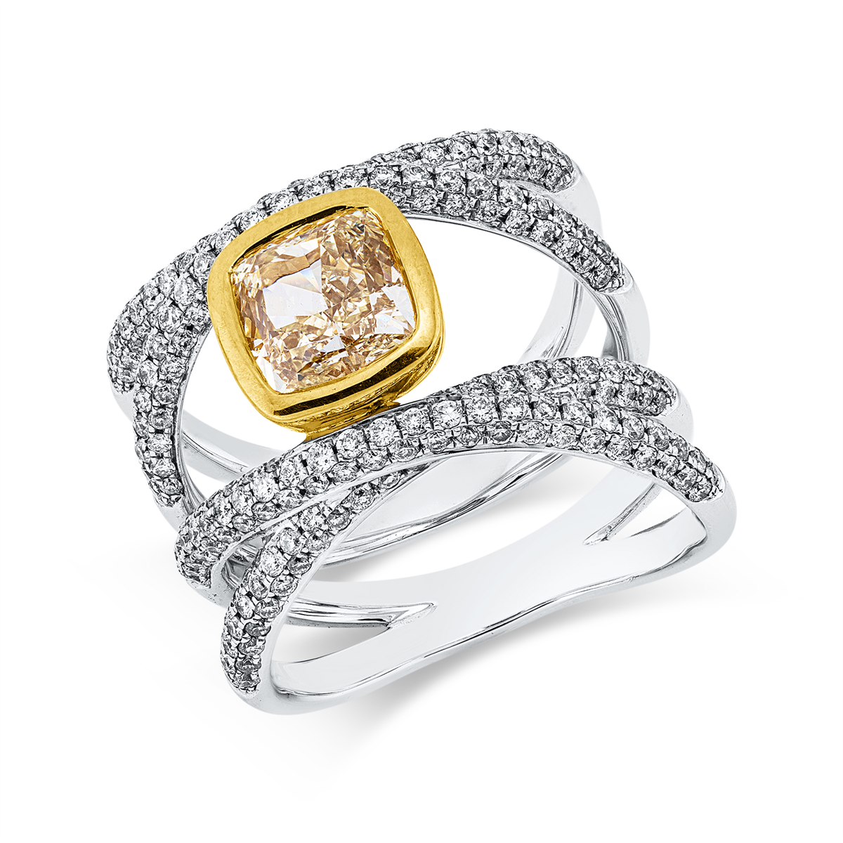 diamond full cut fancy colored diamond ring in white gold / yellow gold