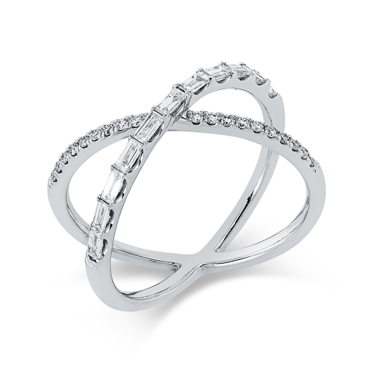 diamond full cut baguette ring in white gold