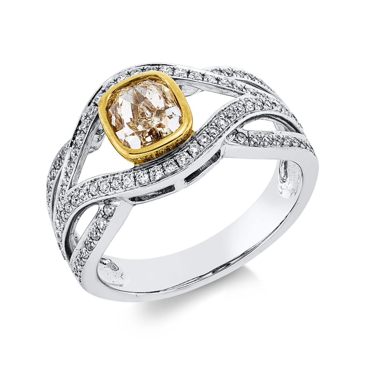 diamond full cut fancy colored diamond ring in white gold / yellow gold
