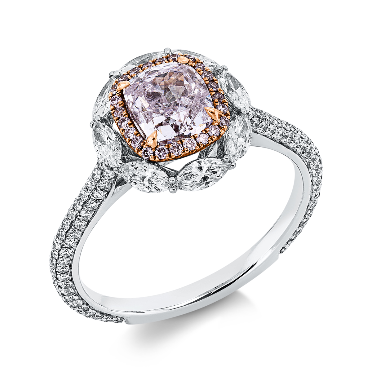 diamond full cut fancy colored diamond ring in whitegold / rosegold