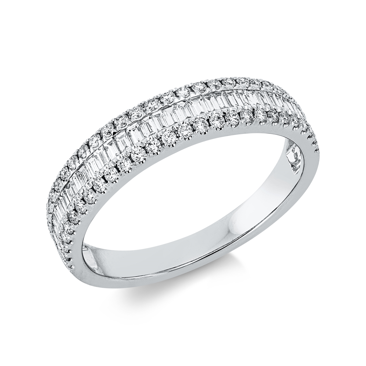 diamond full cut baguette ring in white gold