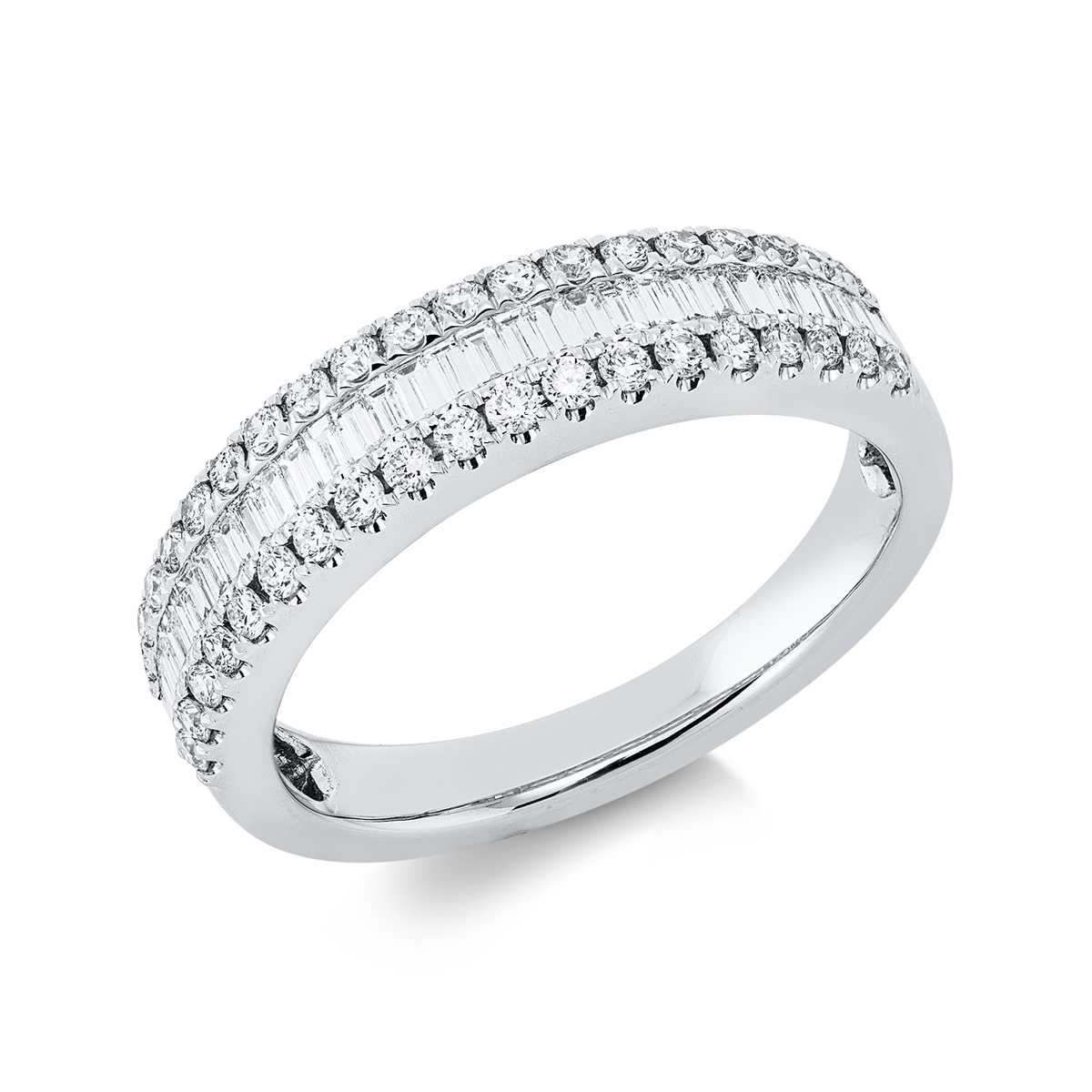 diamond full cut baguette ring in white gold