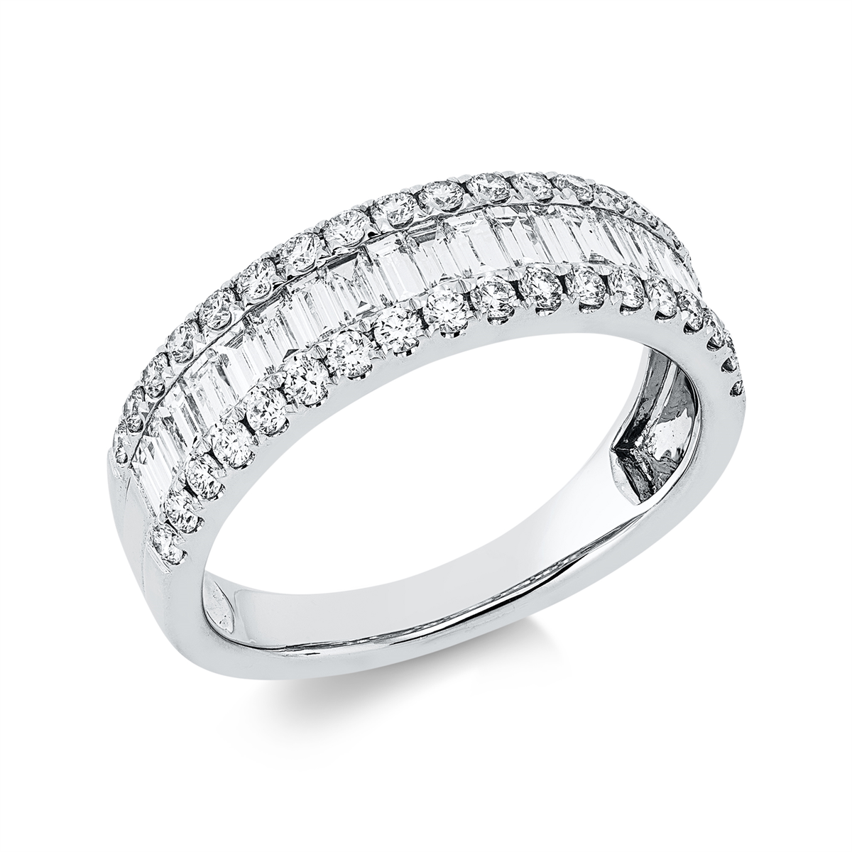 diamond full cut baguette ring in white gold