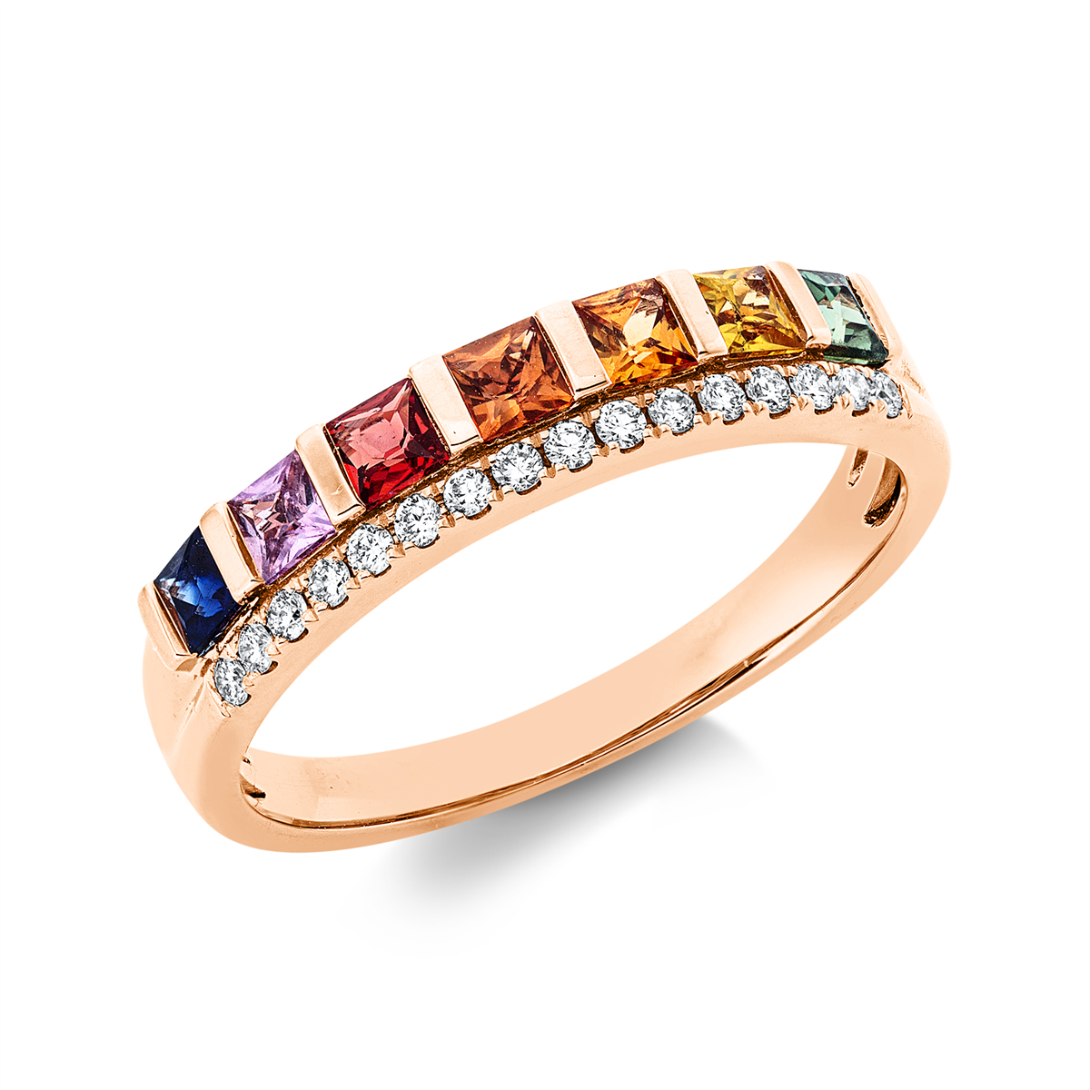 diamond full cut sapphire colored stone classic ring in red gold