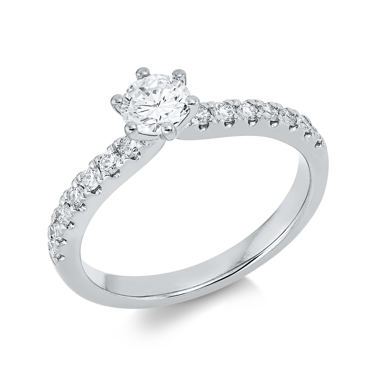 diamond full cut solitaire with accent stones ring in white gold