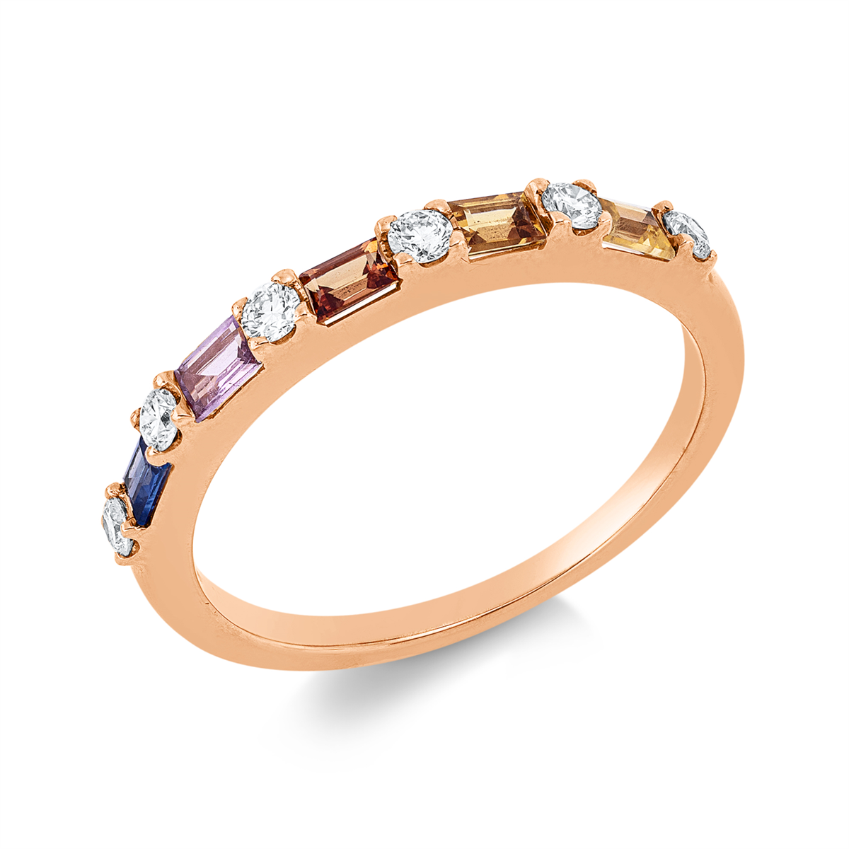 diamond full cut sapphire colored stone classic ring in red gold