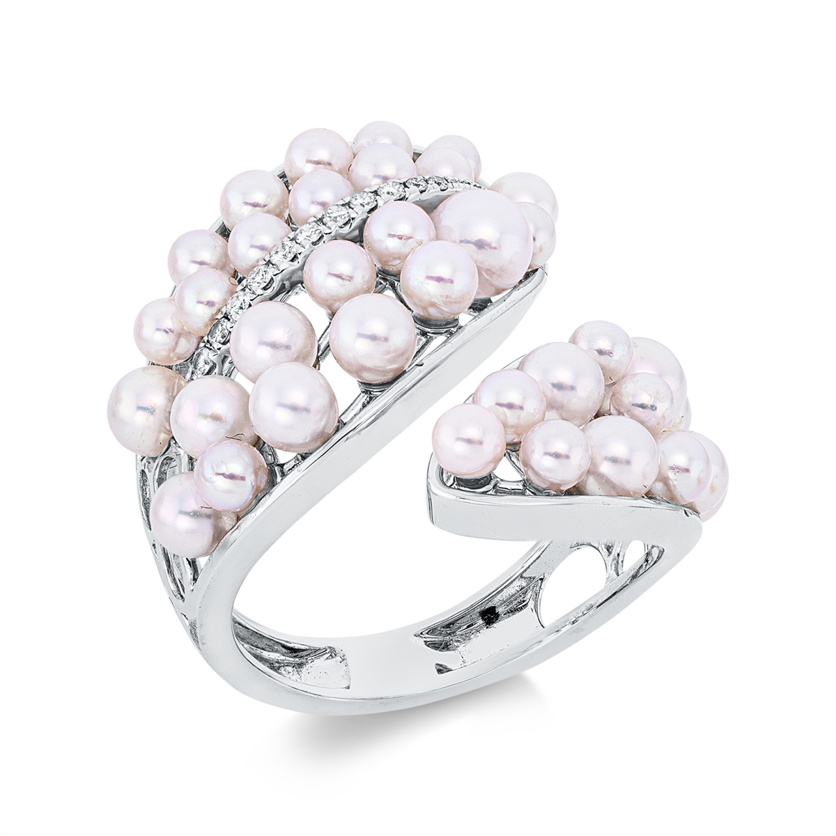 diamond full cut pearl ring in white gold