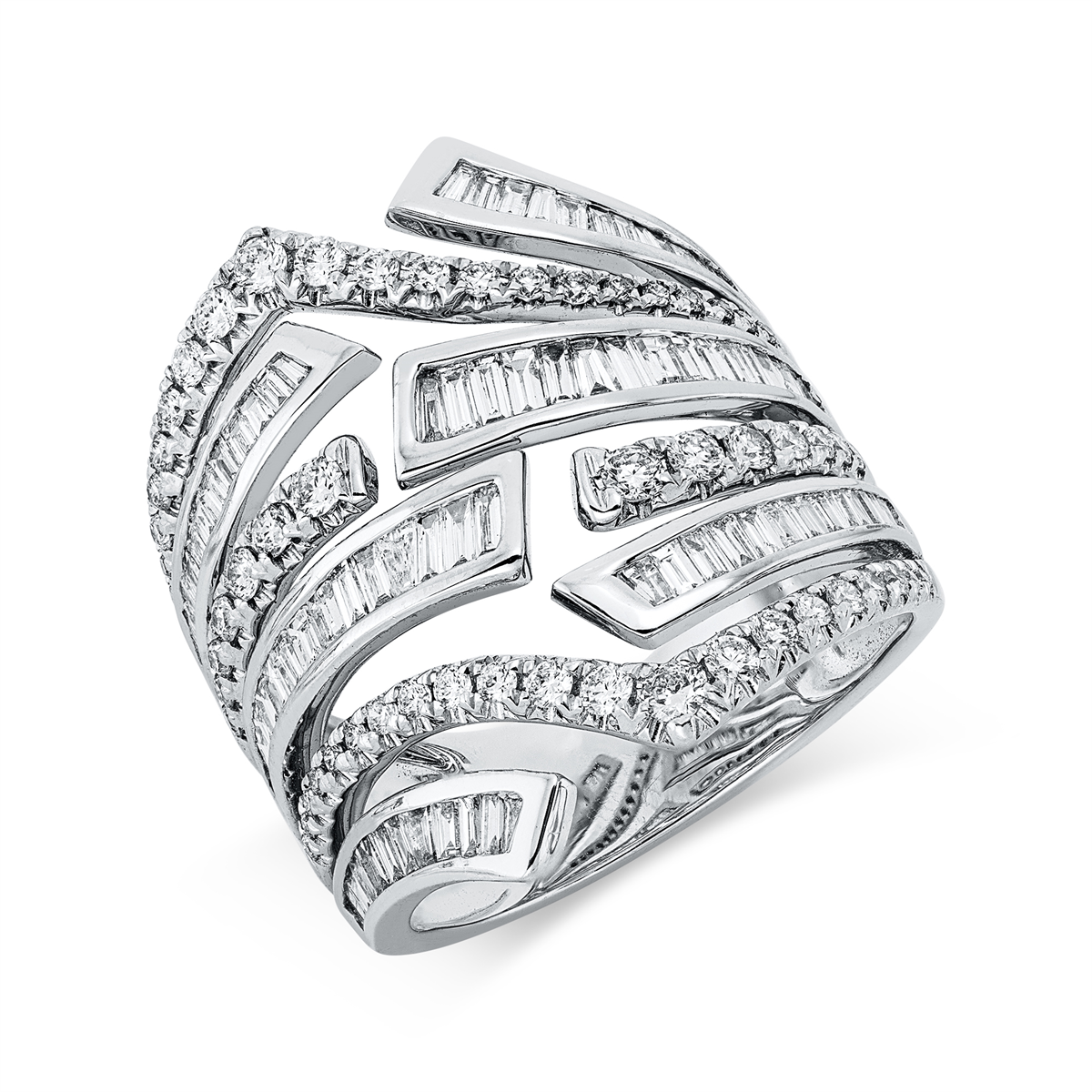 diamond full cut baguette ring in white gold