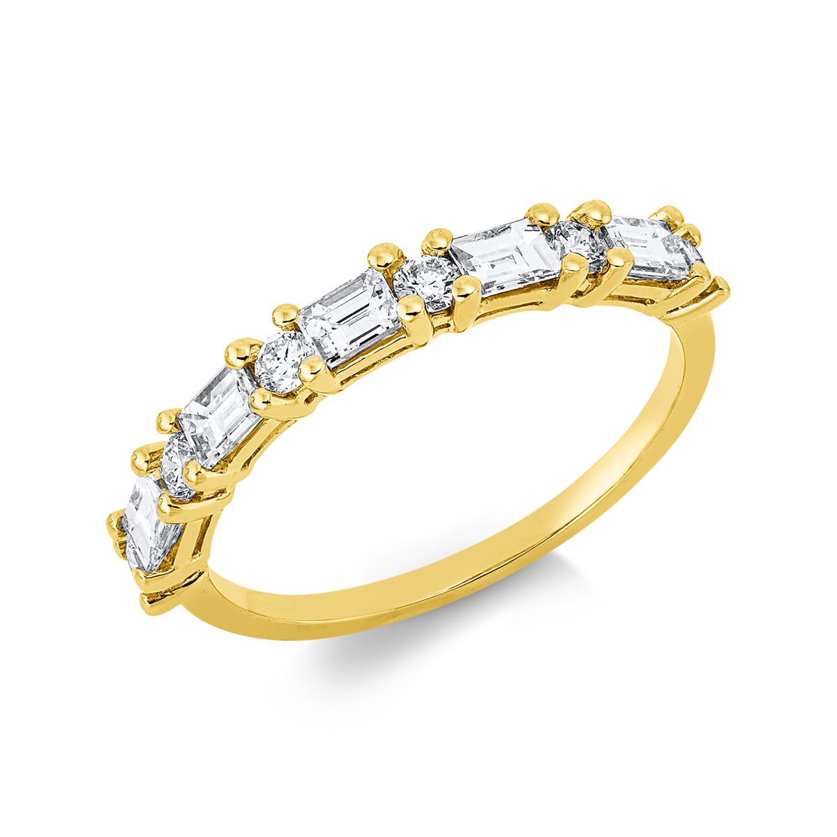 diamond full cut baguette ring in yellow gold