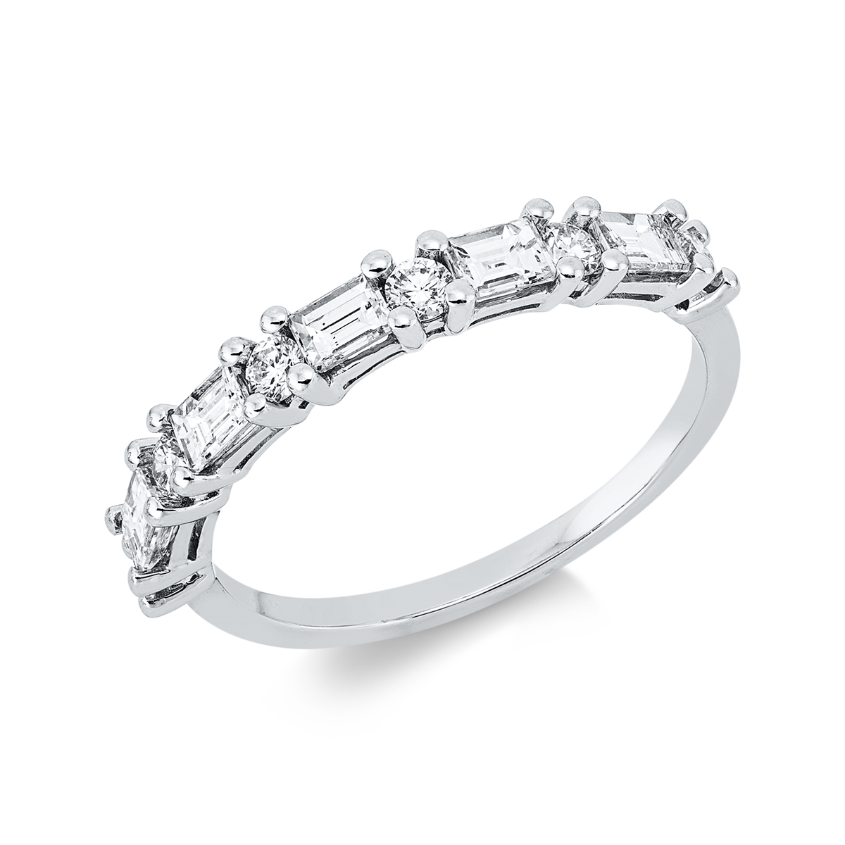 diamond full cut baguette ring in white gold
