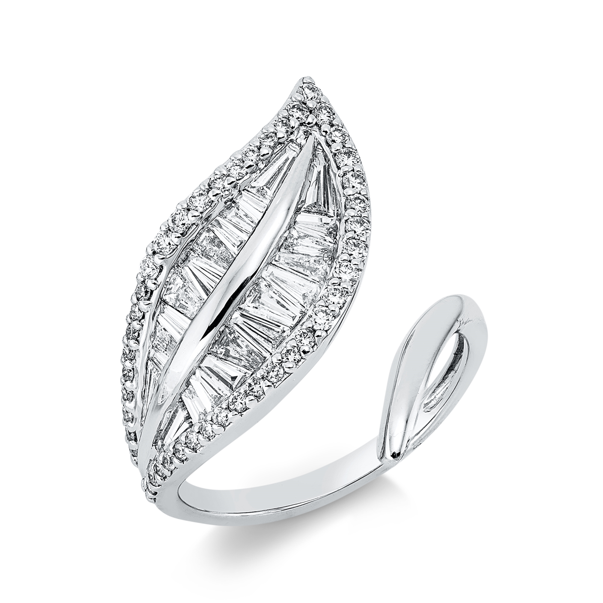 diamond full cut baguette ring in white gold