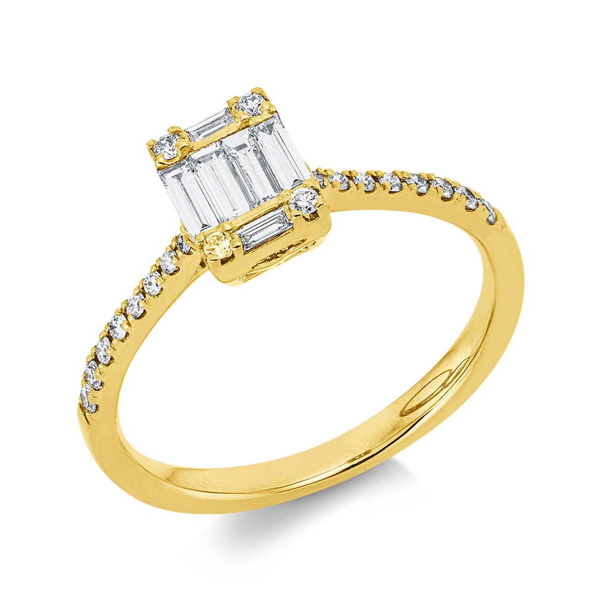 diamond full cut baguette illusion ring in yellow gold