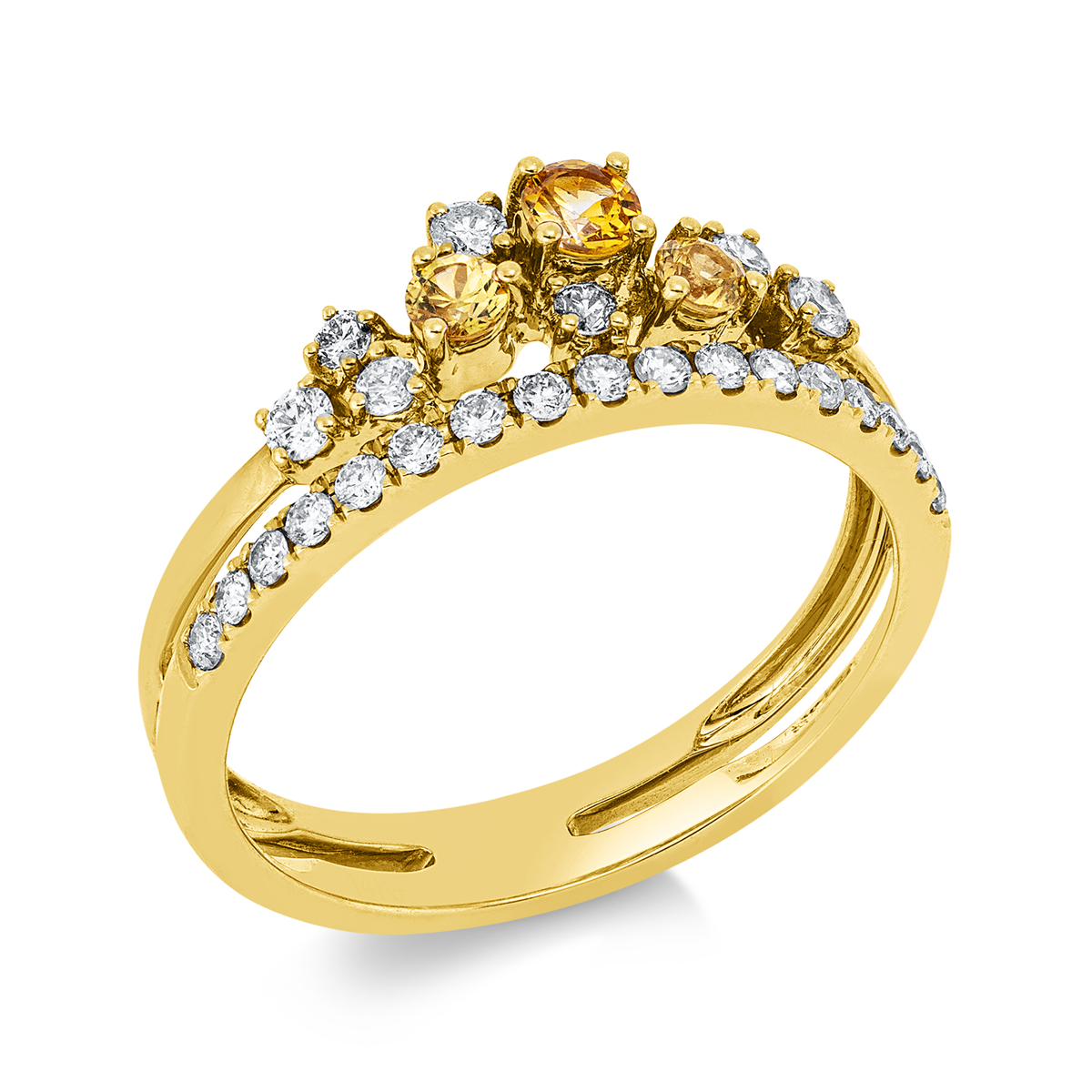 diamond full cut sapphire colored stone classic ring in yellow gold