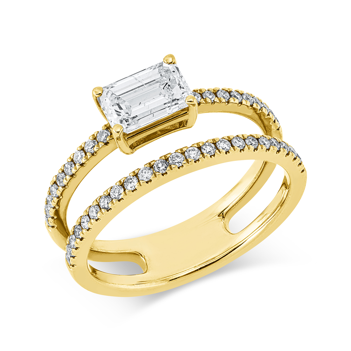 diamond full cut solitaire with accent stones ring in yellow gold