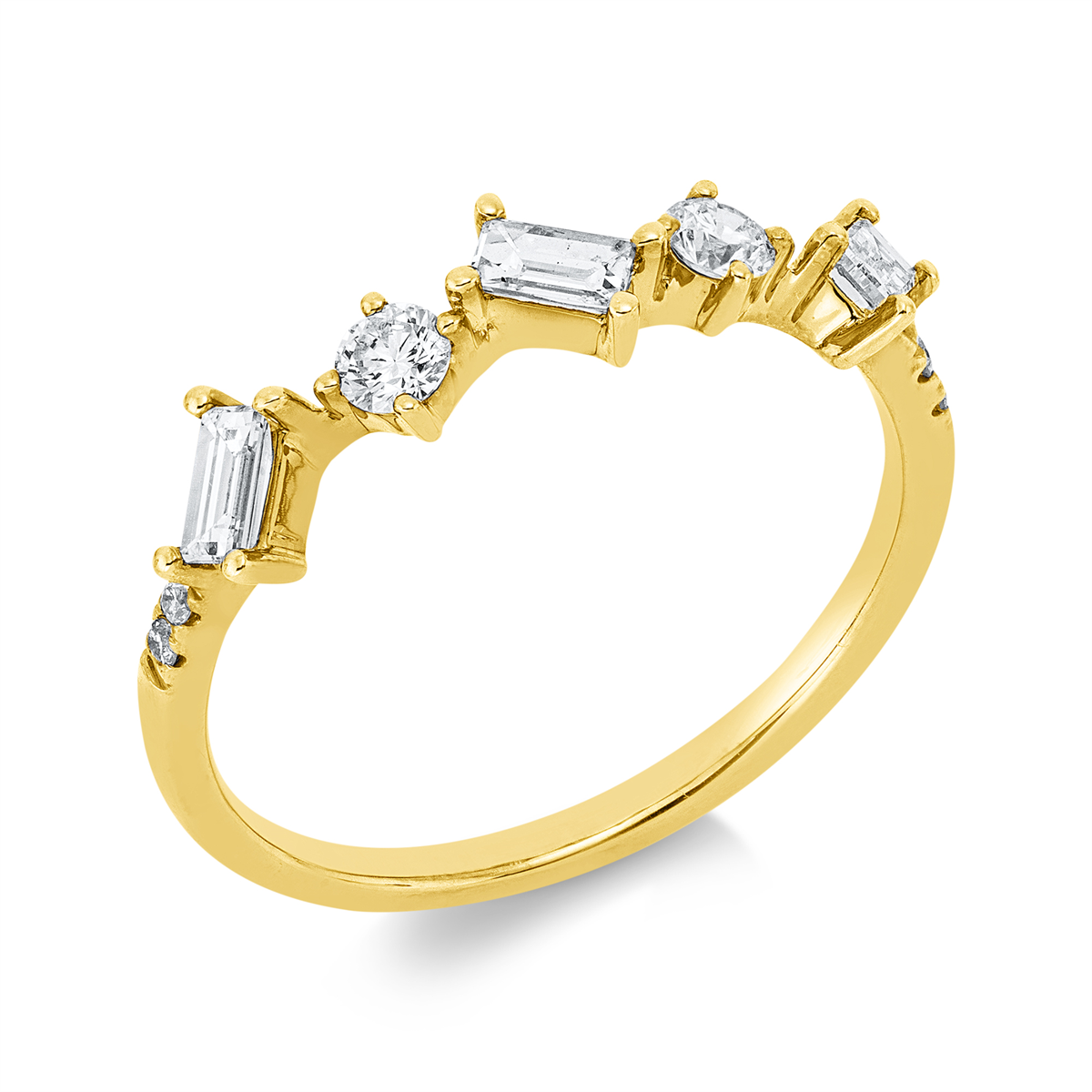 diamond full cut baguette ring in yellow gold