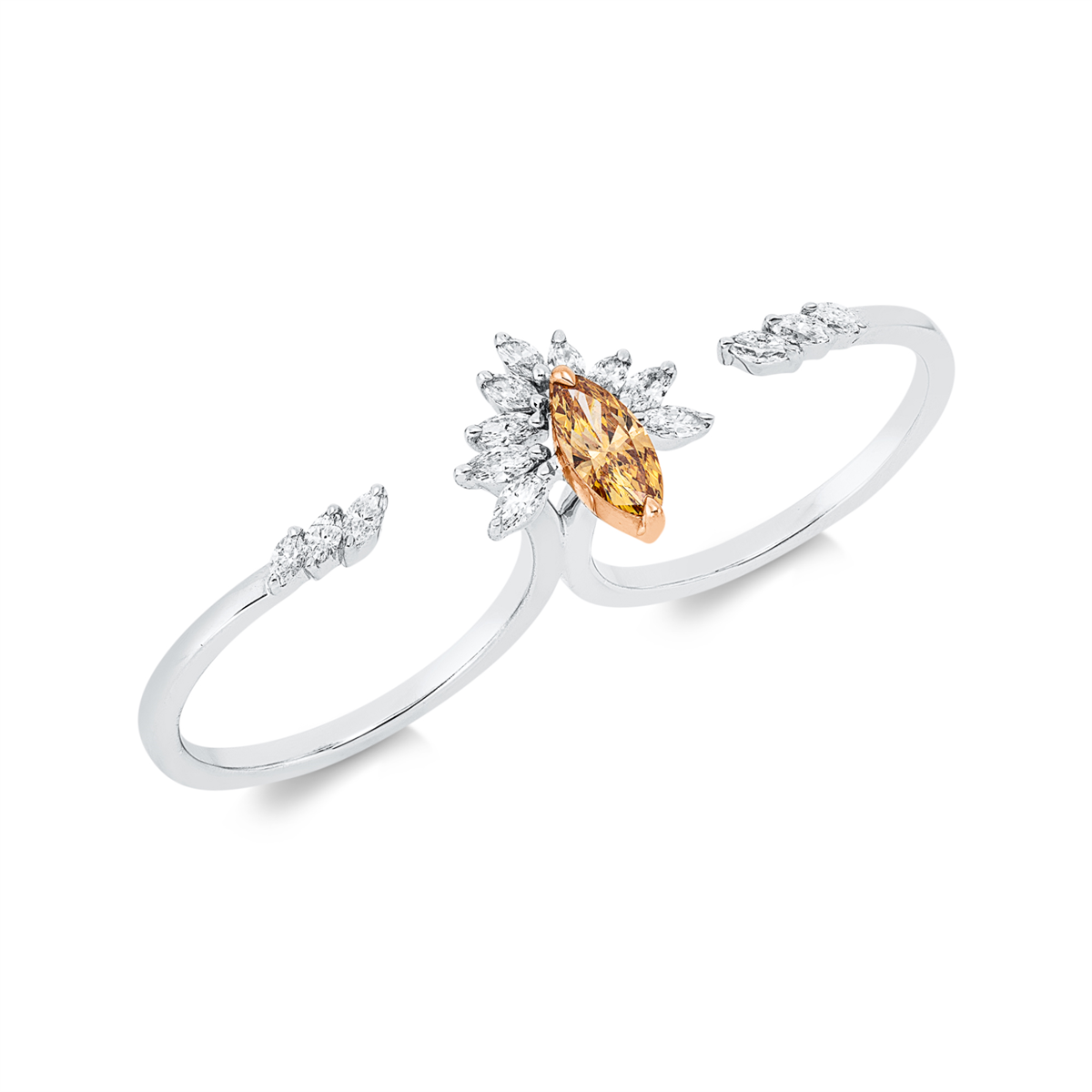 marquise fancy colored diamond ring in whitegold / rosegold
