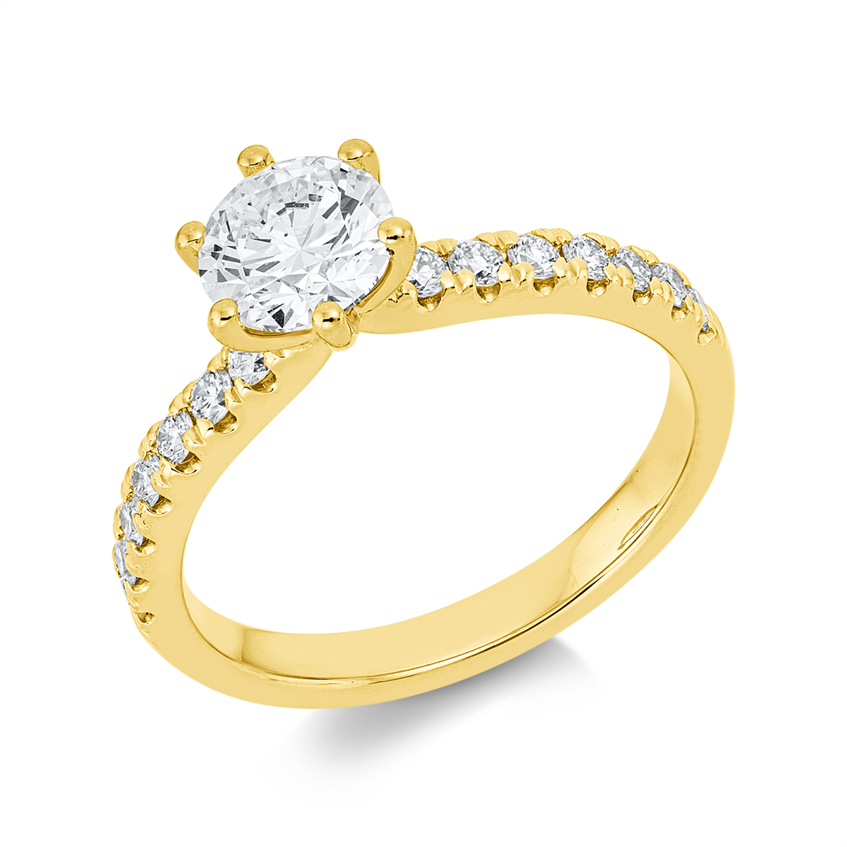 diamond full cut solitaire with accent stones ring in yellow gold