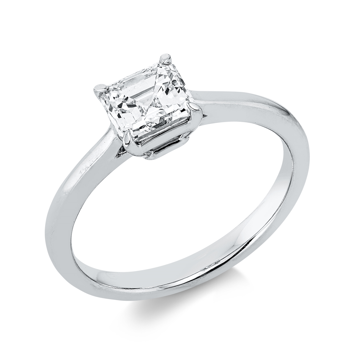 emerald cut solitaire ring in platinum