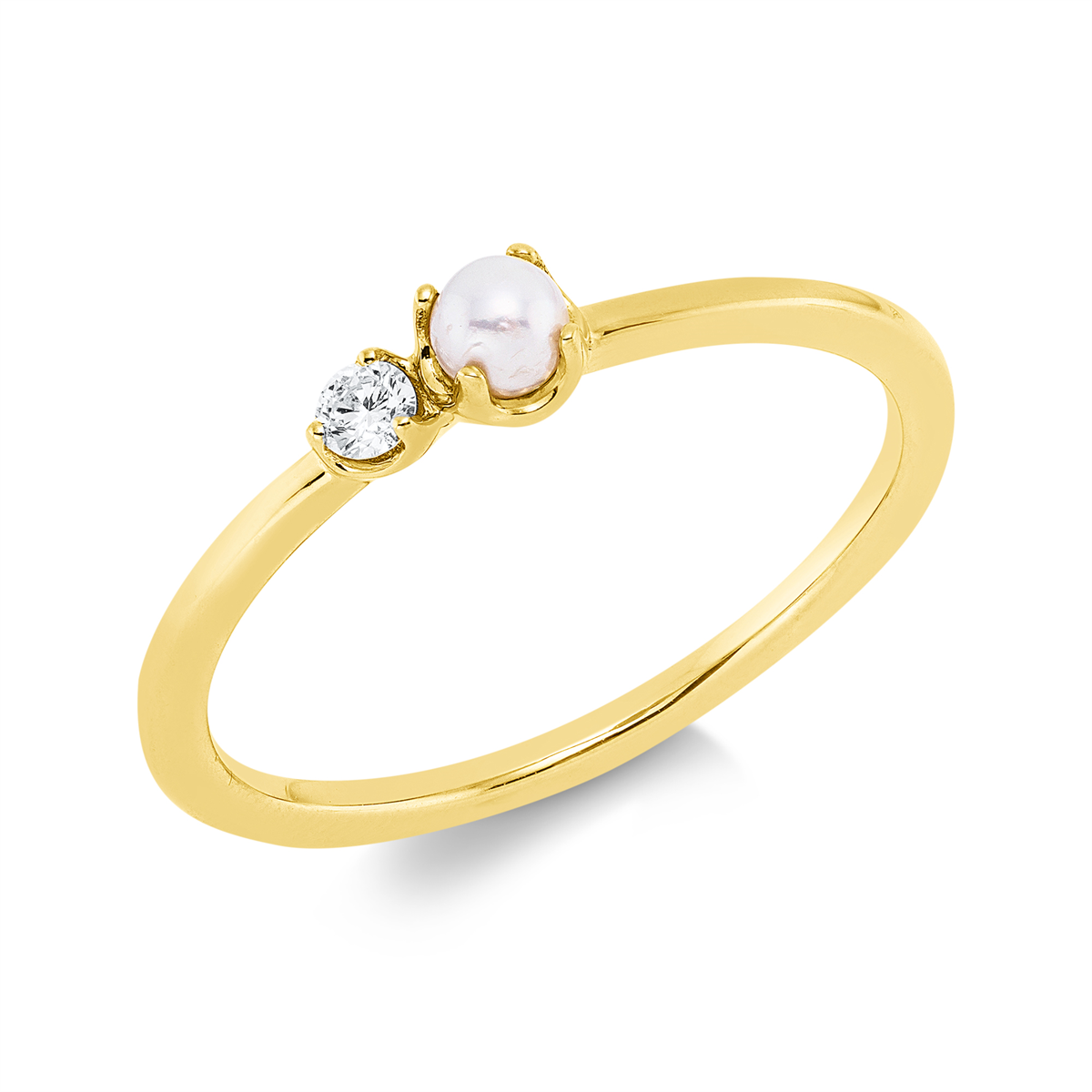 diamond full cut pearl ring in yellow gold