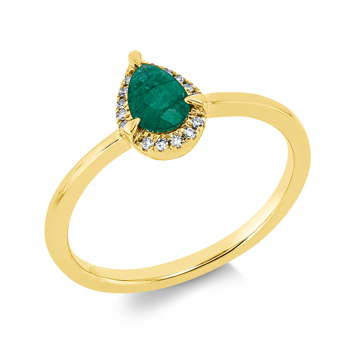 diamond single cut emerald colored stone classic ring in yellow gold