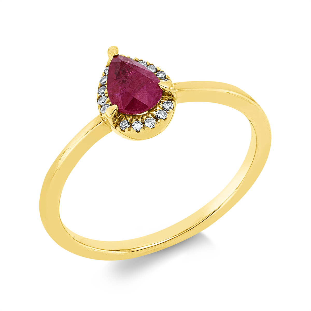 diamond single cut ruby colored stone classic ring in yellow gold