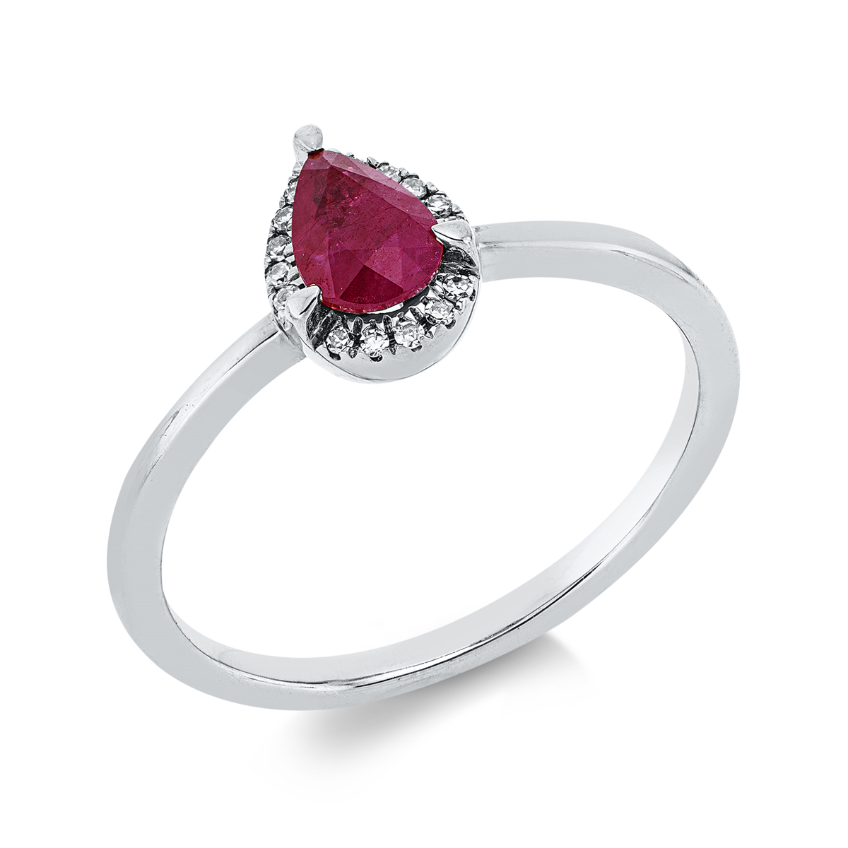 diamond single cut ruby colored stone classic ring in white gold