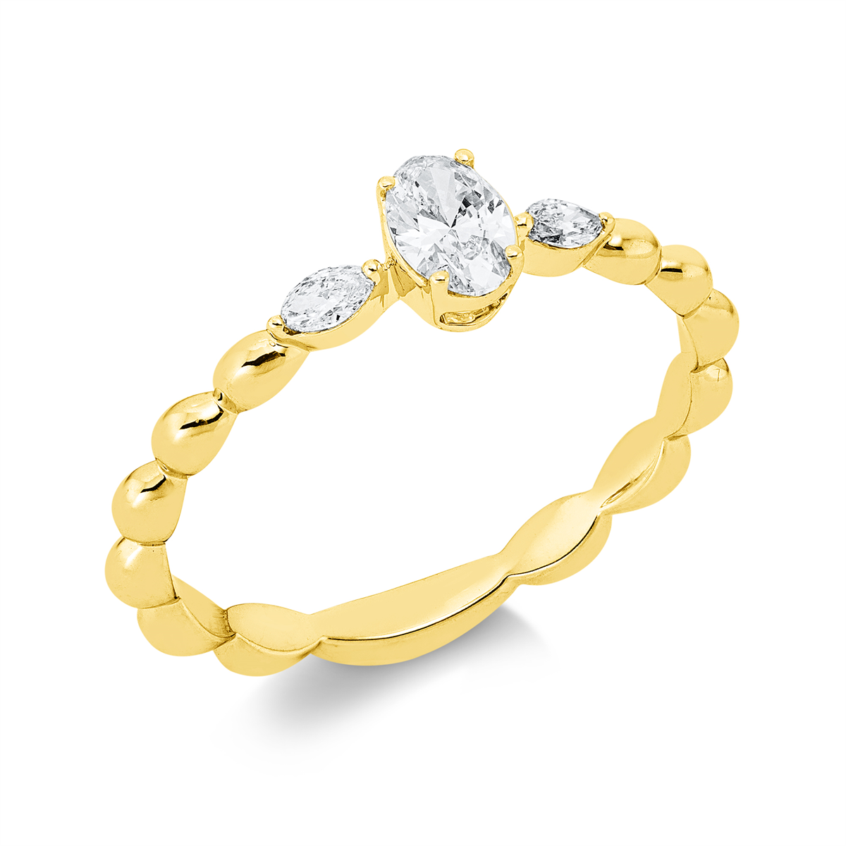 marquise solitaire with accent stones ring in yellow gold