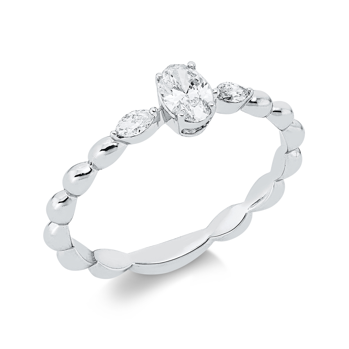 marquise solitaire with accent stones ring in white gold