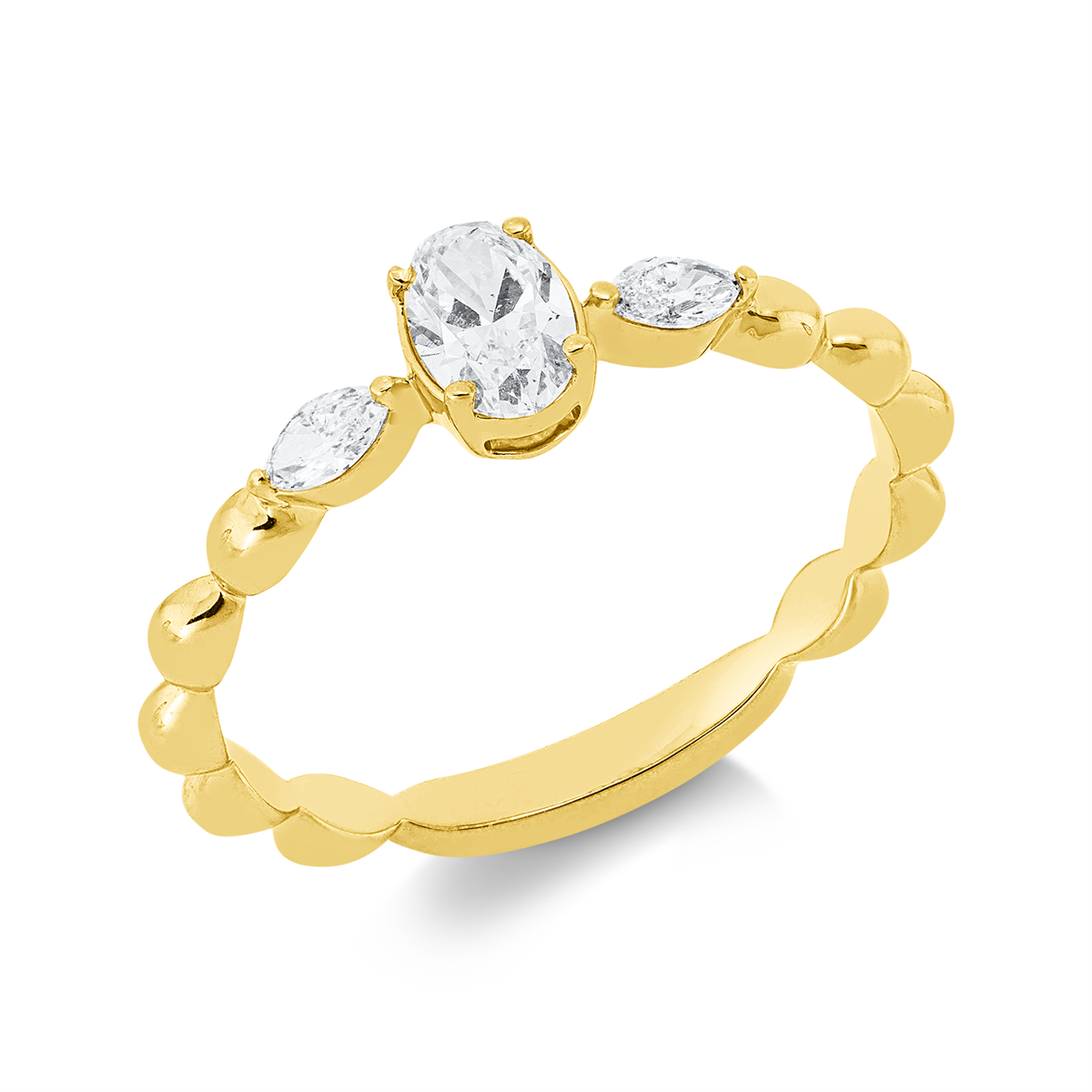 marquise solitaire with accent stones ring in yellow gold