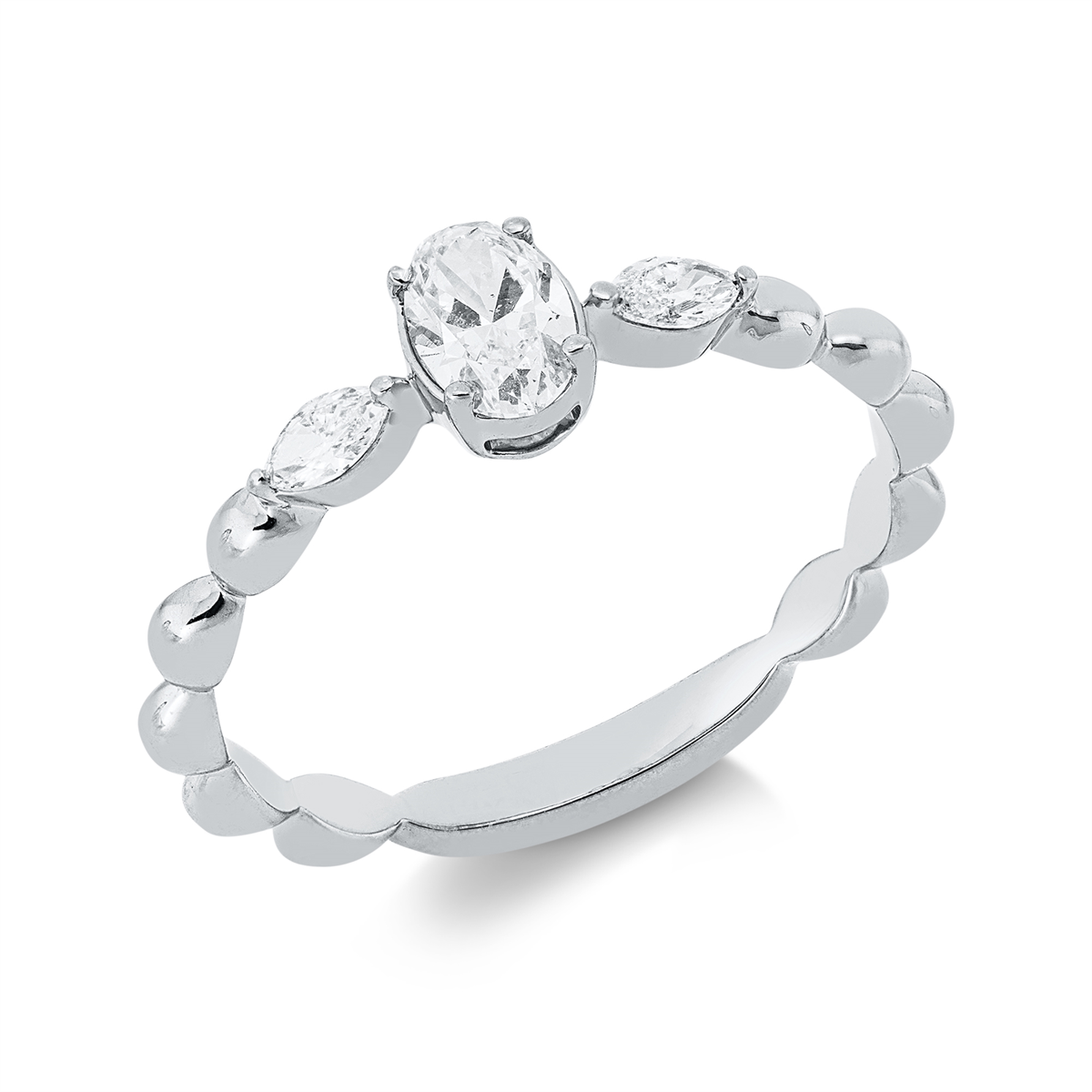 marquise solitaire with accent stones ring in white gold