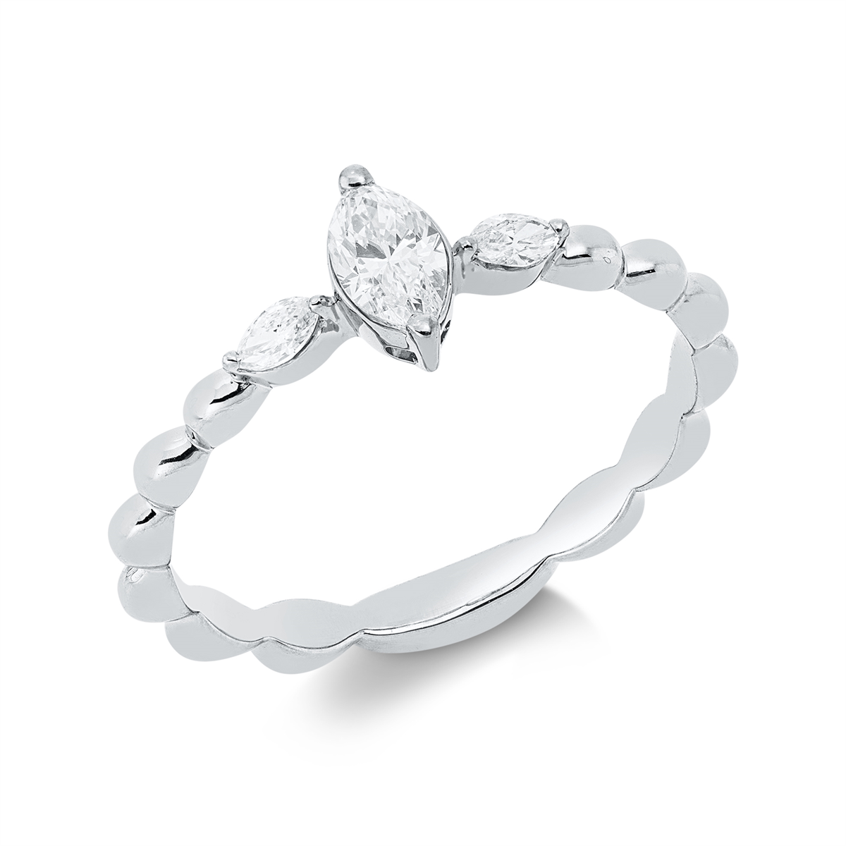 marquise solitaire with accent stones ring in white gold